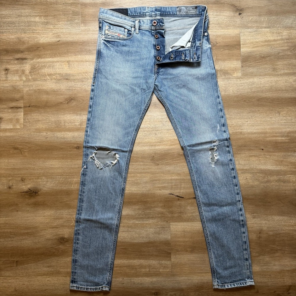 Diesel Jeans Men 29x32 Blue Tepphar Slim Carrot Stretch Destroyed Skater 084XT